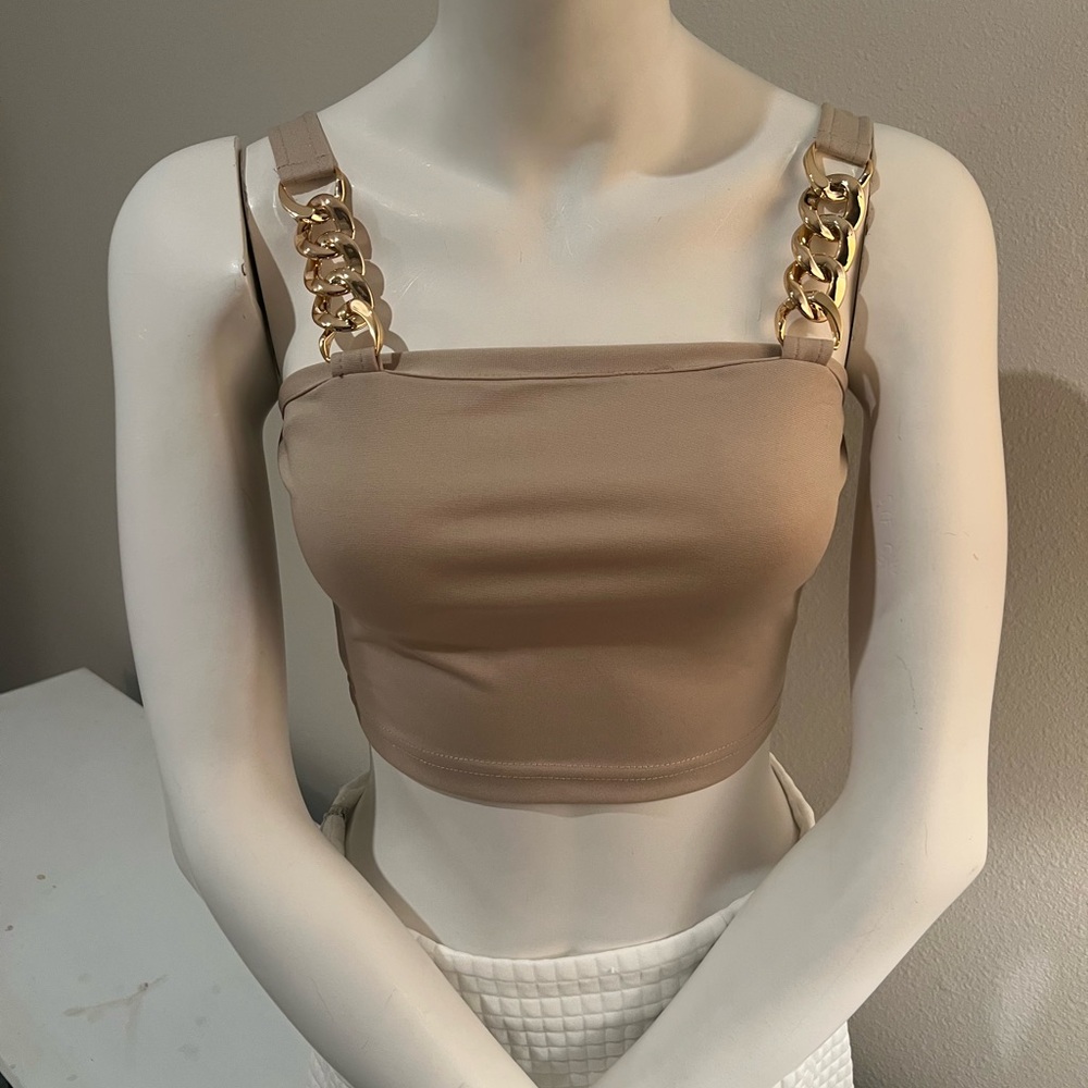 Gold Chain Strap Tan Top